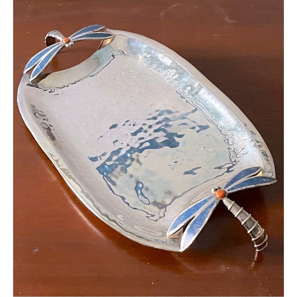 💙Emilia Castillo *SIGNED* Sterling Silver Dragonfly Tray Lapis Lazuli Stone💙
